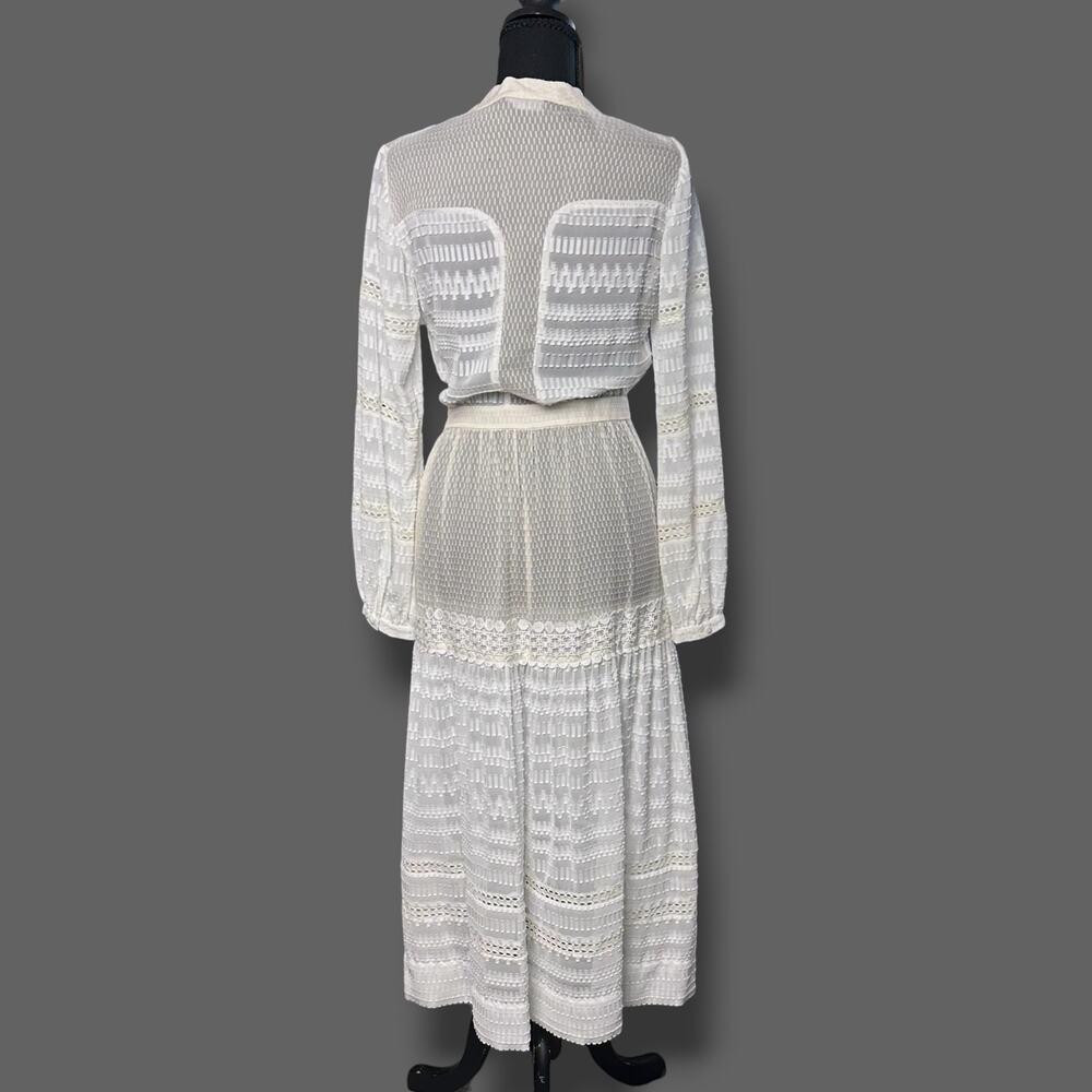 Karen Millen The Atelier Silk Lace Up Prairie Boho Cream Sheer Dress Sz 6 - Picture 4 of 10